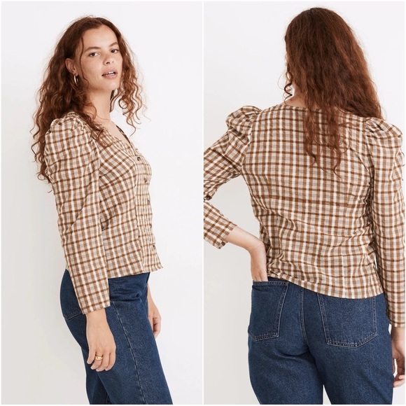 Madewell Shirt Westover Top Button Front in Sandown Plaid Weathered Olive 6 - Picture 2 of 12